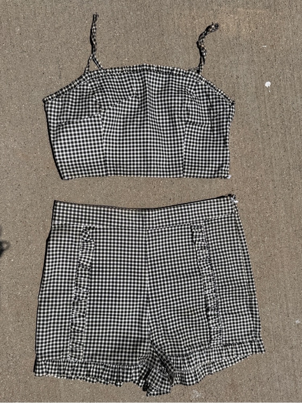 Forever 21 Black & White Gingham Crop Top and High-Waist Shorts Set